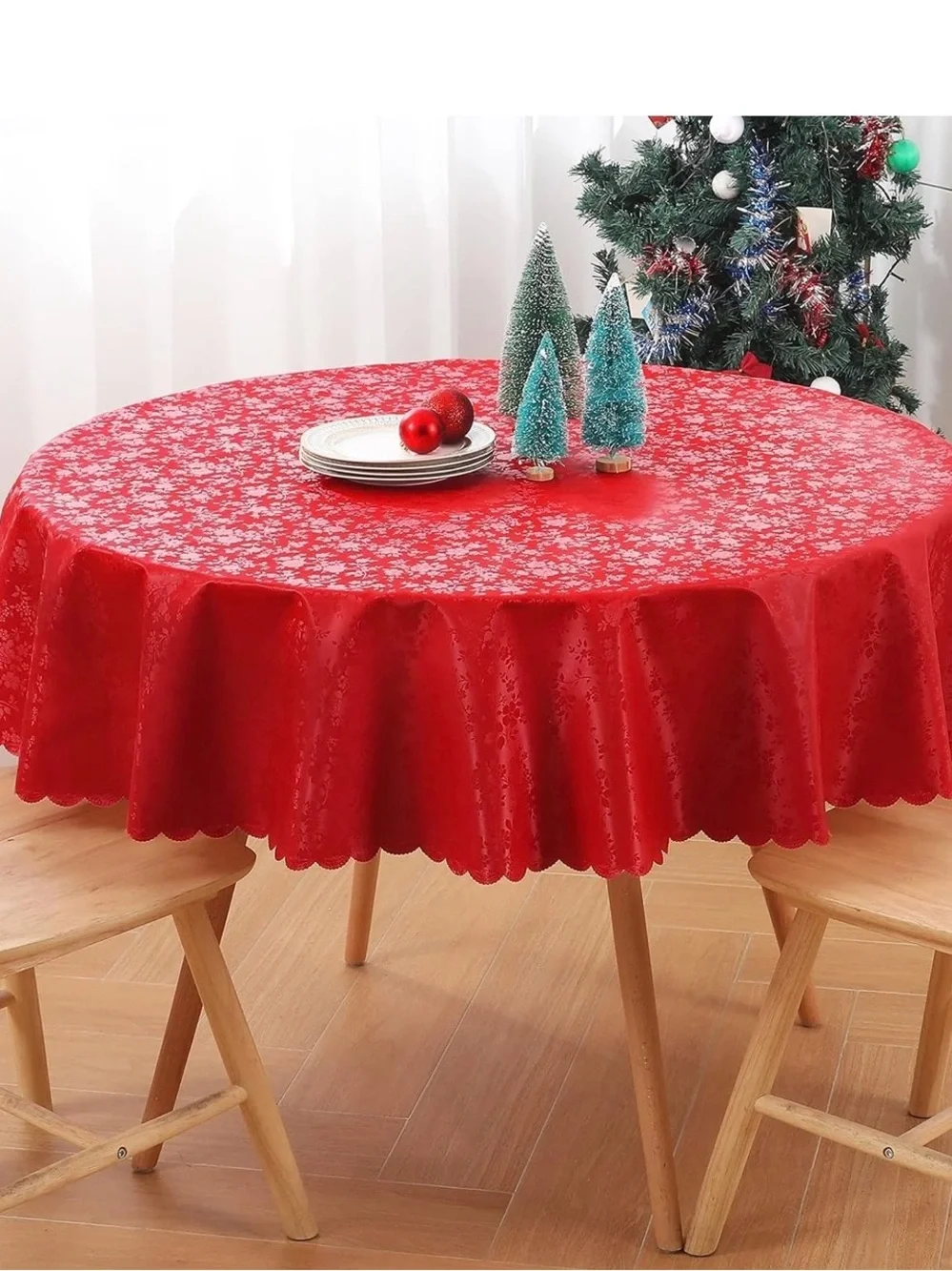 Red Holiday Lace Round Tablecloth - Home Dining.  Compare to $40 on Amazon